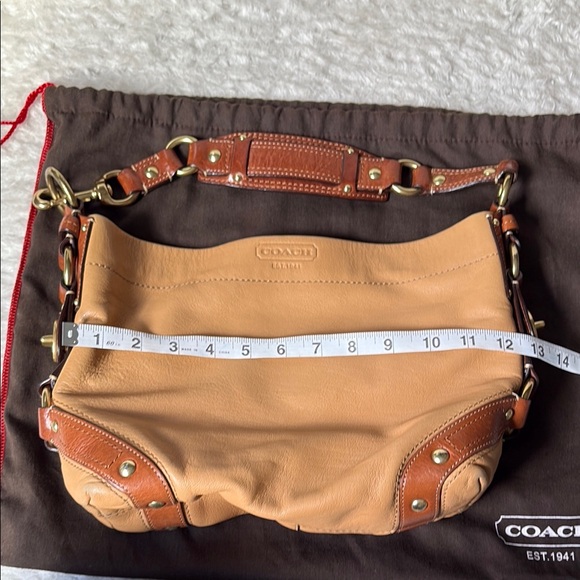 Coach Tan and Brown Leather Shoulder Bag with Gold Hardware - Picture 9 of 10